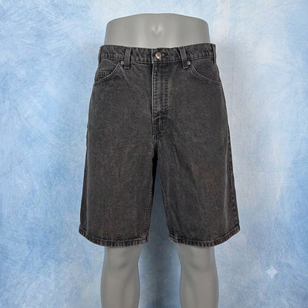 Vintage Levis 550 Silver Tab Relaxed Fit Black Denim Shorts 38 Made in USA 1998